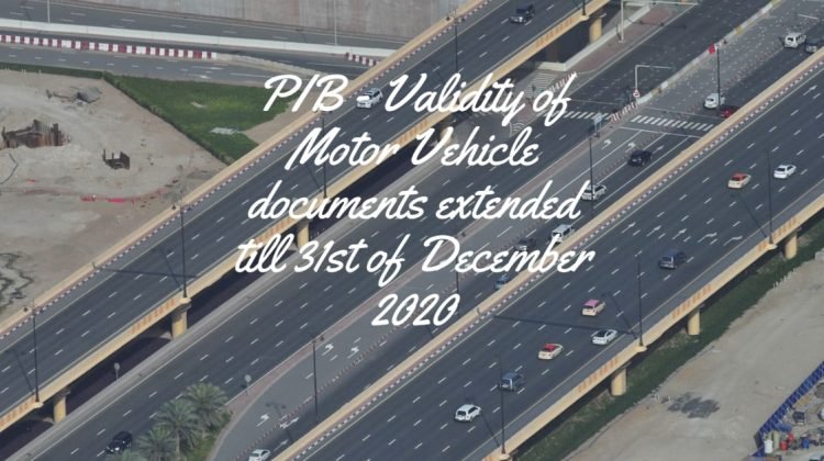 PIB - Validity of Motor Vehicle documents extended till 31st of December 2020