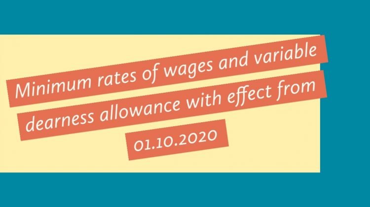 Minimum rates of wages and variable dearness allowance with effect from 01.10.2020